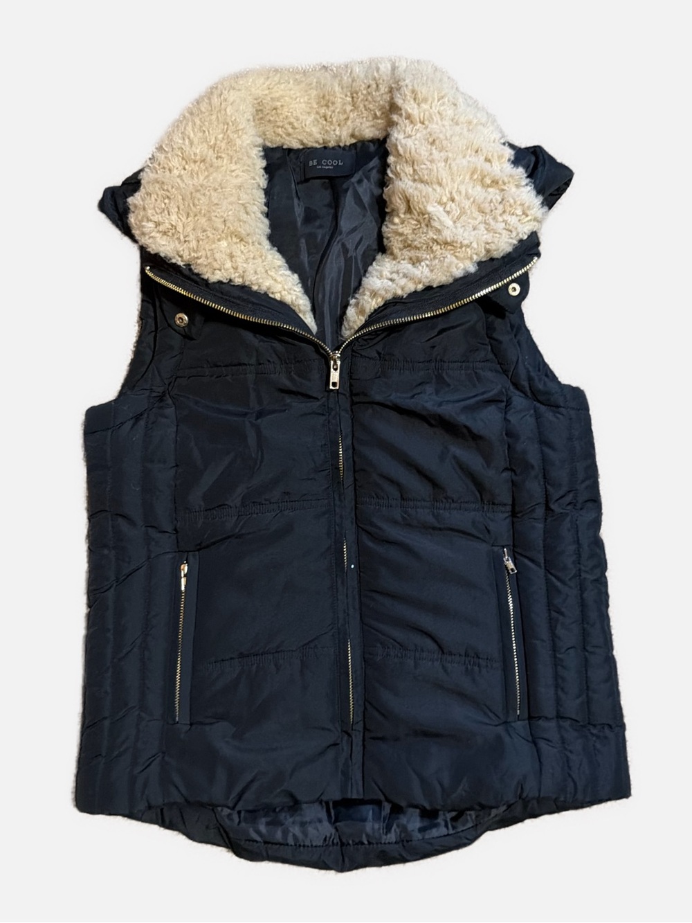 Be Cool Women’s Small Black Puffer Vest with Hood & Sherpa Lined Collar